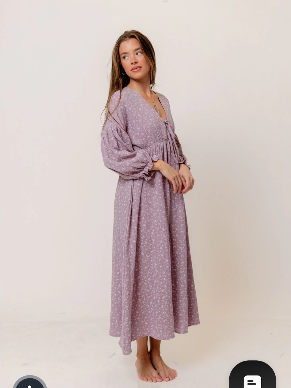 Worth Collective Hunter 100% Cotton Midi Dress in Wisteria Foliage -S